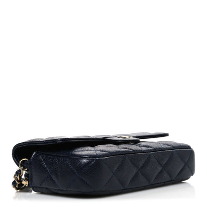 Chanel Caviar Quilted Flap Phone Holder With Chain Navy Blue 4 of 12