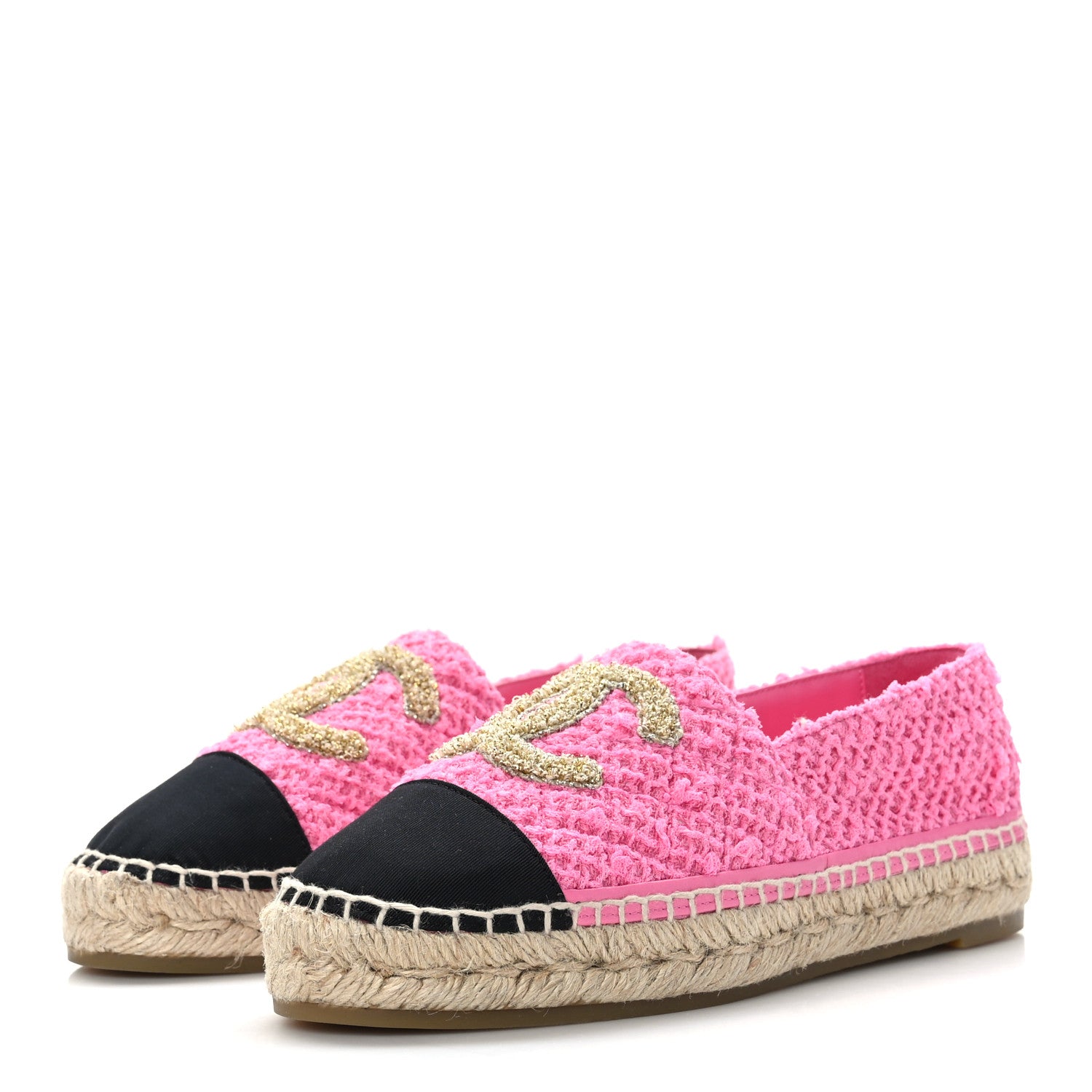 Chanel Tweed Grosgrain CC Espadrilles 36 Pink Black 3 of 8