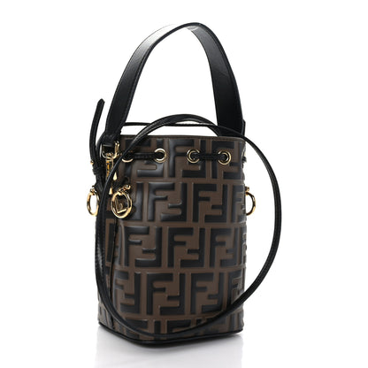 Fendi Vitello Liberty F is Fendi Bi-Color FF 1974 Embossed Mini Mon Tresor Bucket Bag Maya Black 3 of 11