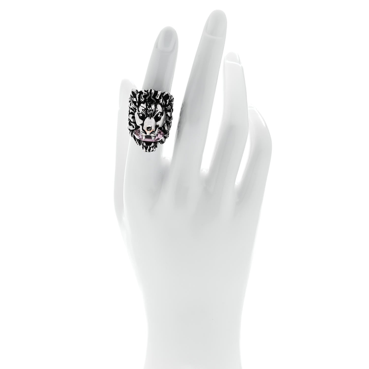 Gucci Metal Crystal Lion Head Ring 6.25 Pink Silver 2 of 7