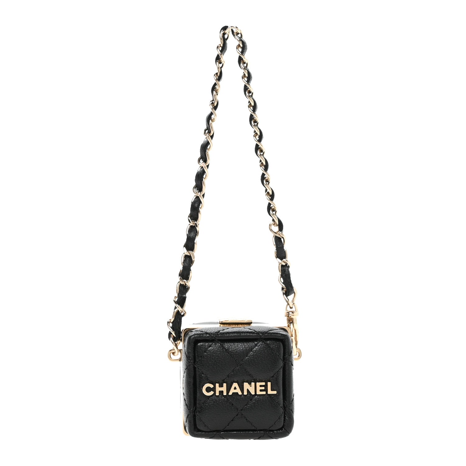 Chanel Lambskin Quilted Cube Mini Bag Charm Black 1 of 5