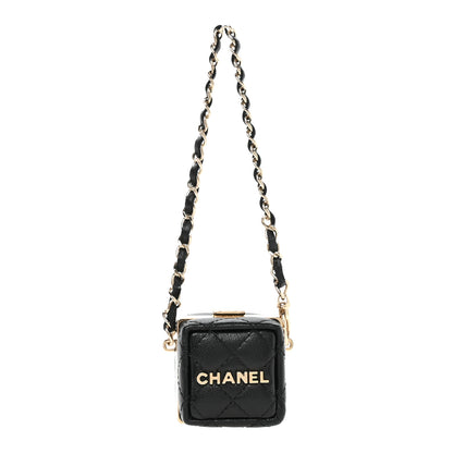 Chanel Lambskin Quilted Cube Mini Bag Charm Black 1 of 5