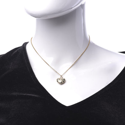 Christian Dior Metal Enamel Cannage Heart Pendant Necklace White Gold 2 of 6