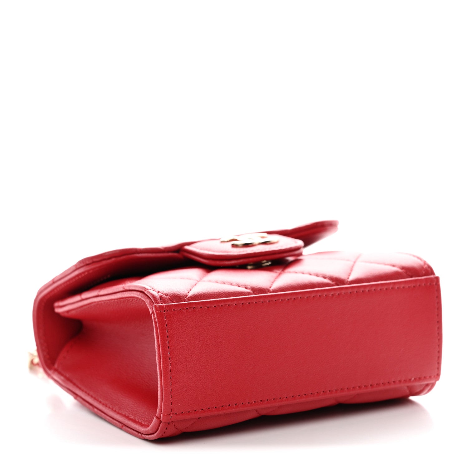 Chanel Lambskin Quilted Top Handle Flap Clutch With Chain Red 4 of 11