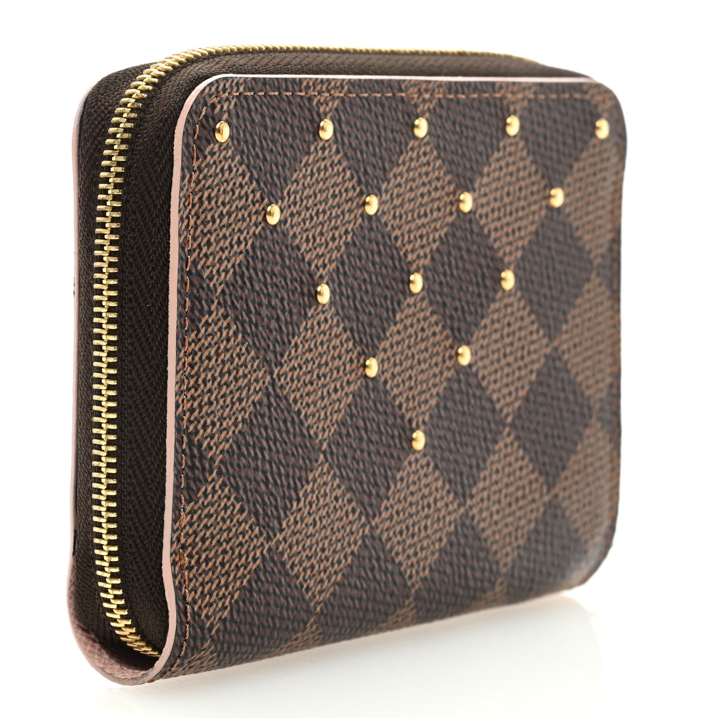 Damier Ebene Studded Zippy Coin Purse Rose Ballerine