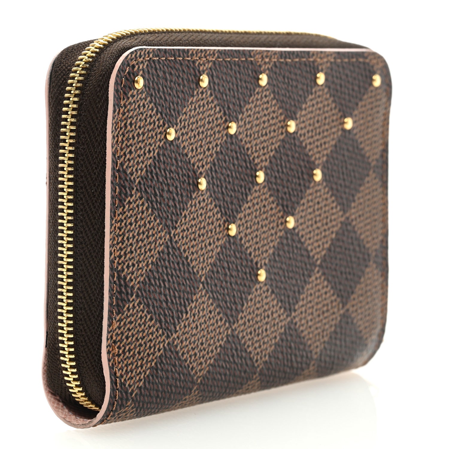 Louis Vuitton Damier Ebene Studded Zippy Coin Purse Rose Ballerine 3 of 6