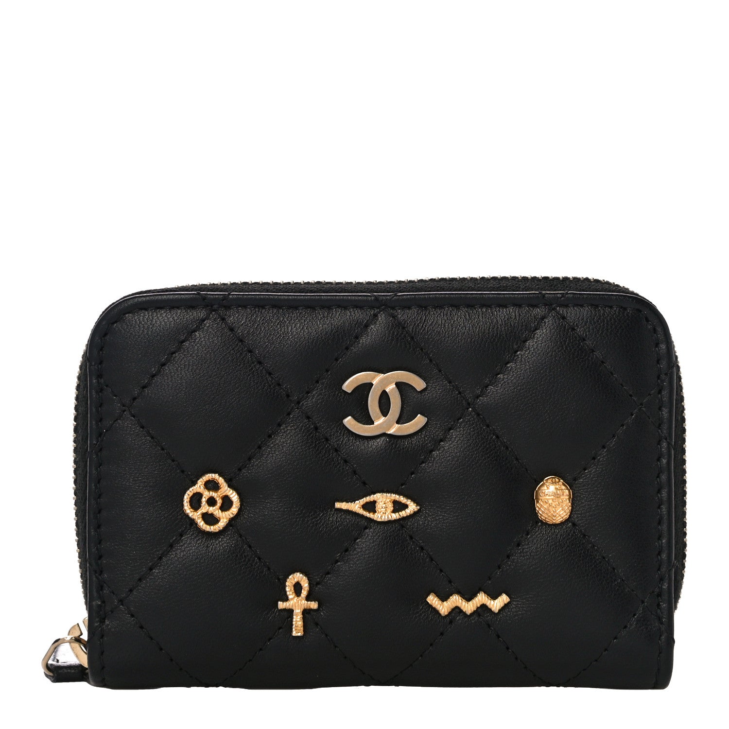 Chanel Lambskin Egyptian Amulet Zip Coin Purse Black 1 of 10