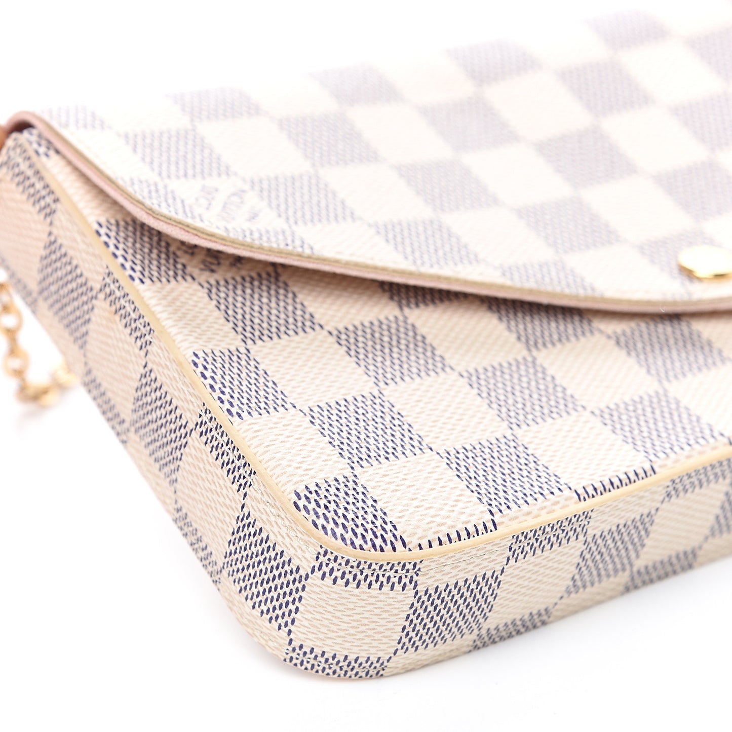 Damier Azur Pochette Felicie Chain Wallet Rose Ballerine