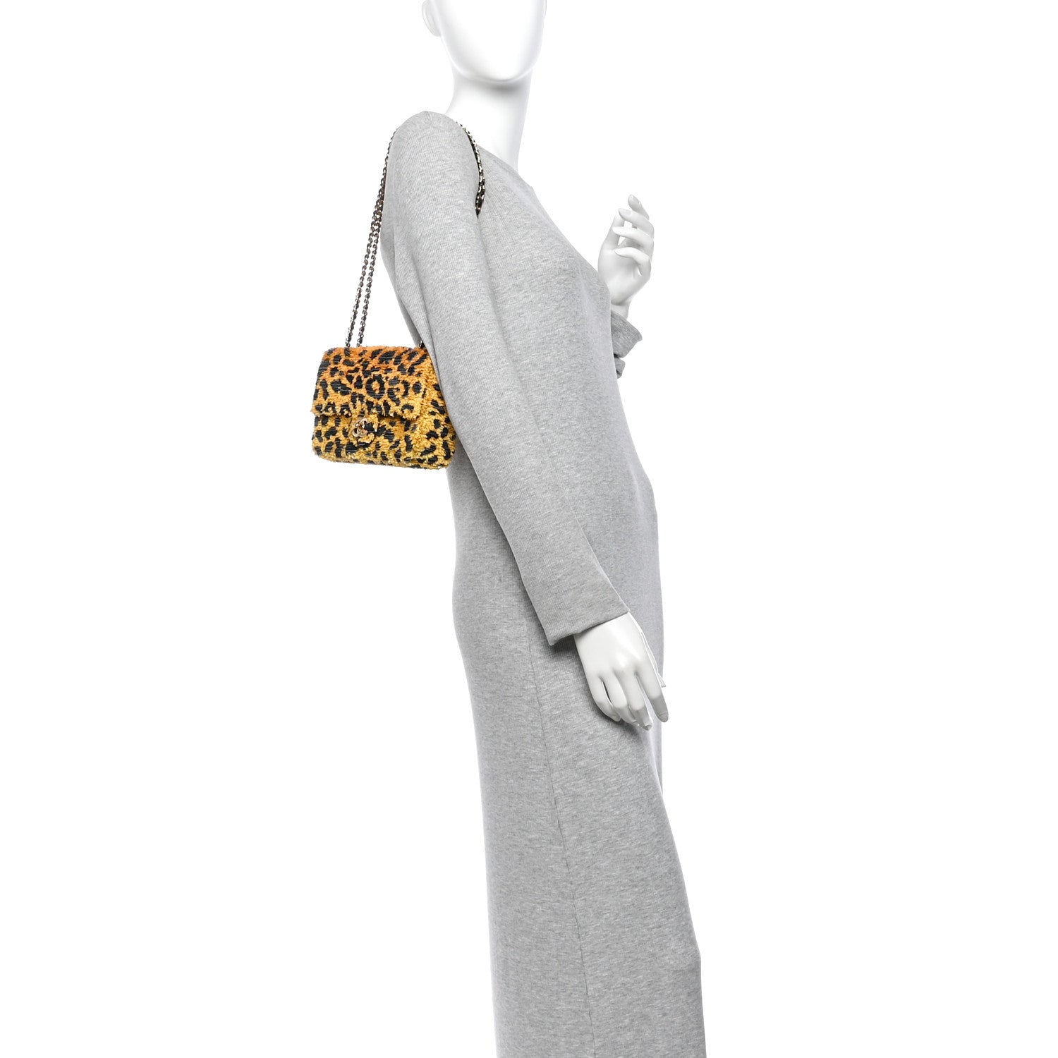 Chanel Sequin Mixed Fibers Leopard Print Mini Rectangular Flap Black Orange 2 of 12