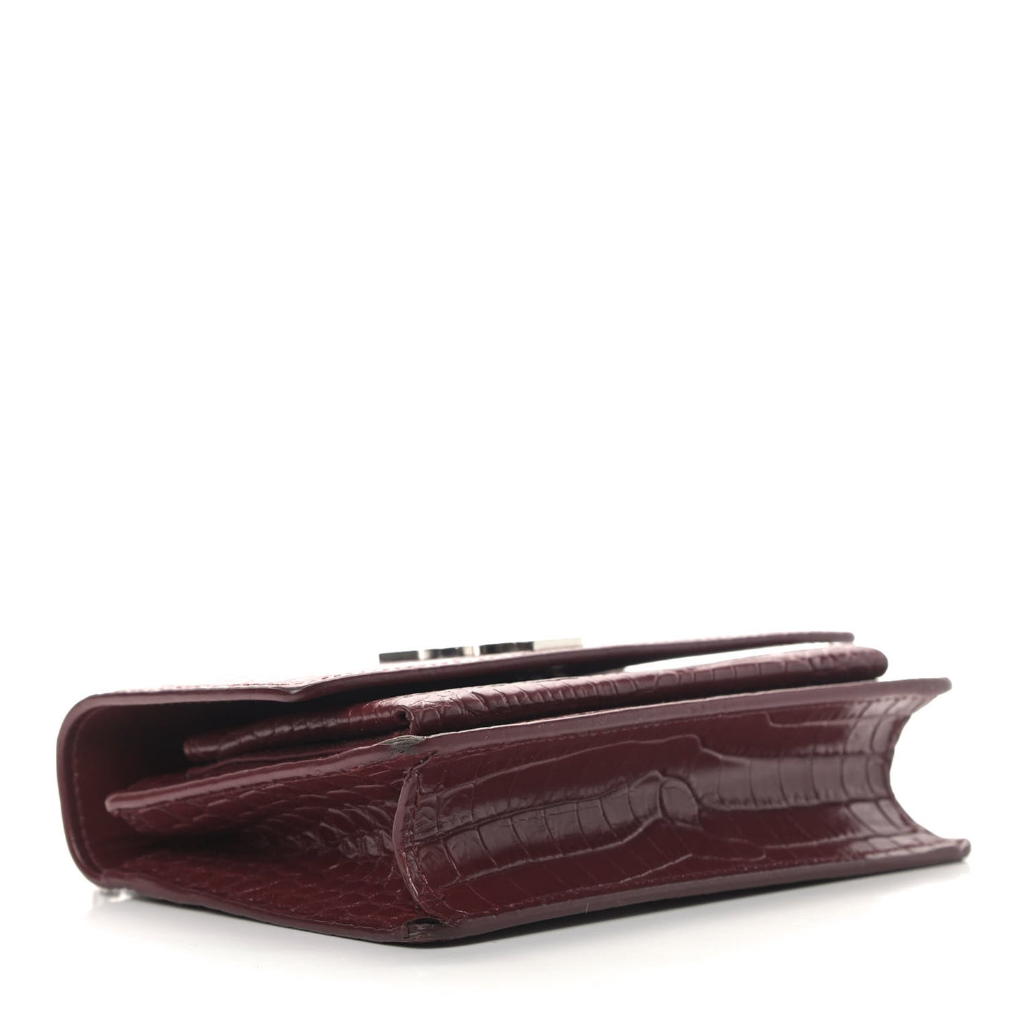 Calfskin Crocodile Embossed Monogram Sunset Chain Wallet Palissandre