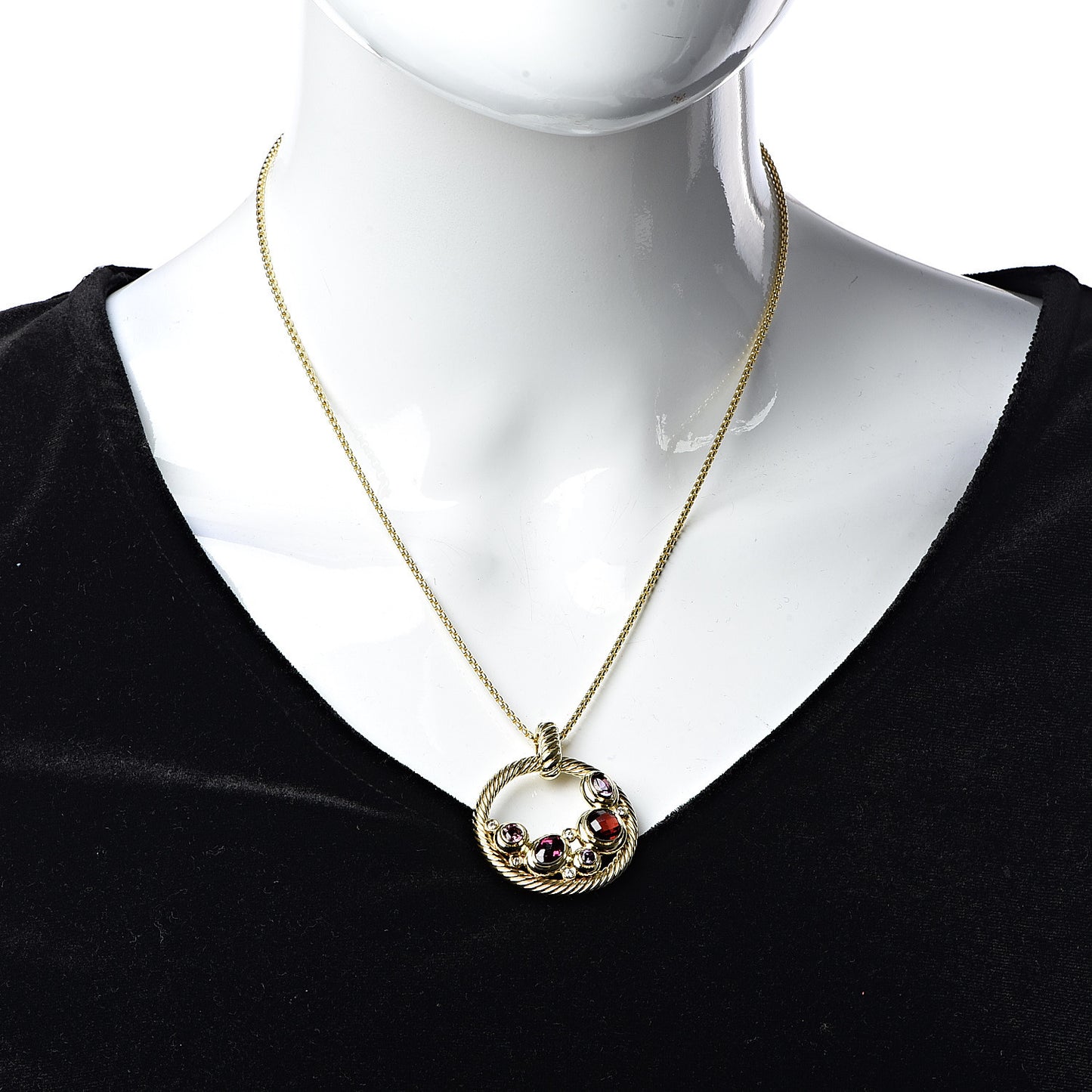 18K Yellow Gold Diamond Amethyst Garnet Sapphire Mosaic Collage Pendant Necklace
