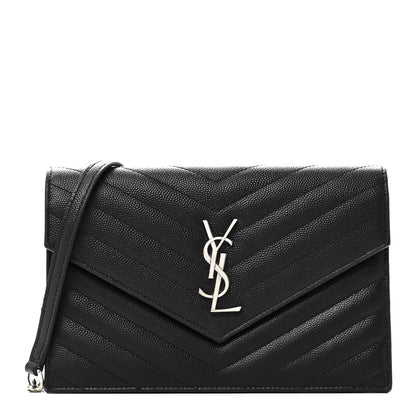 Saint Laurent Grain De Poudre Matelasse Chevron Monogram Envelope Chain Wallet Black 1 of 10