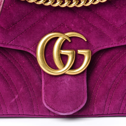 Gucci Velvet Matelasse Small GG Marmont Shoulder Bag Fuchsia Violet Cyclamen 10 of 12