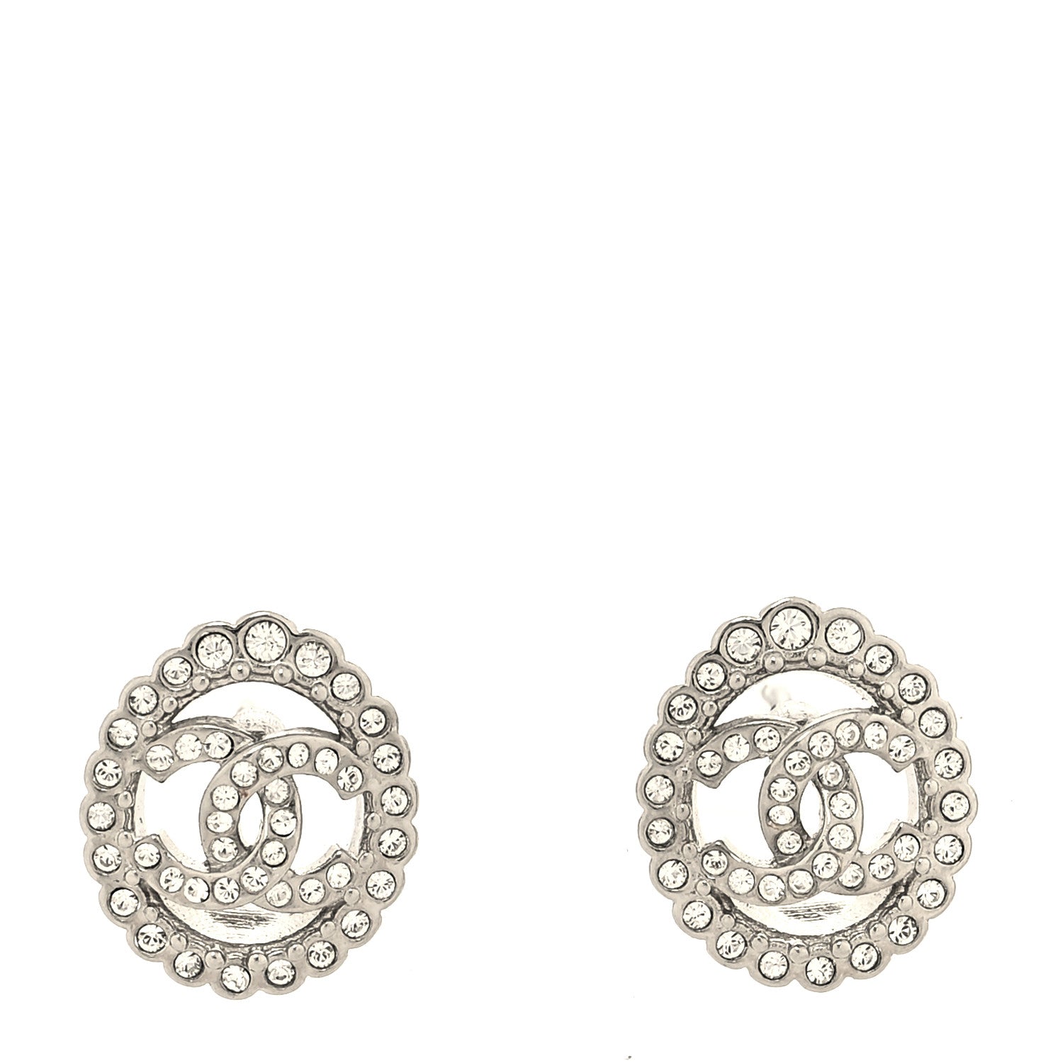 Chanel Crystal CC Oval Earrings Silver 1 of 4