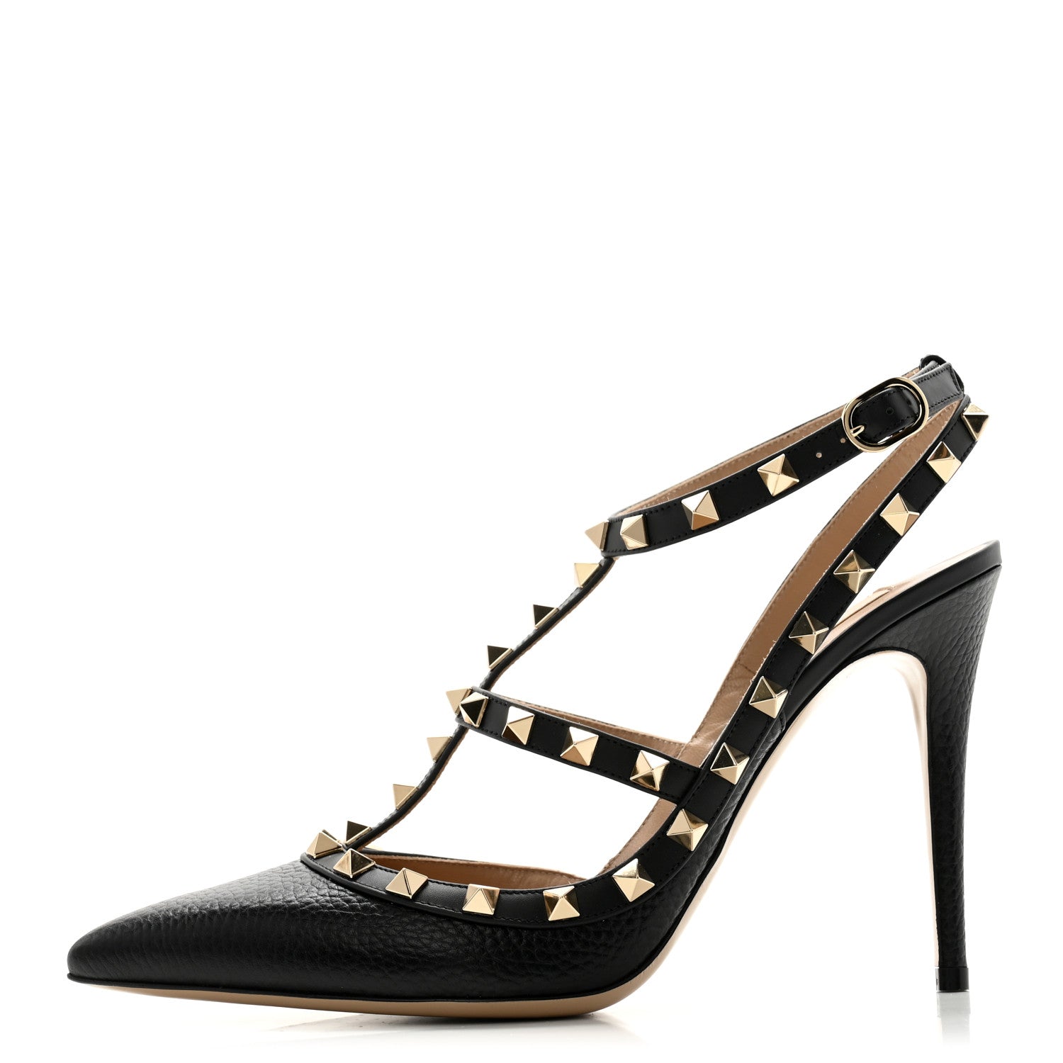 Valentino Garavani Pebbled Calfskin Rockstud Ankle Strap 100mm Pumps 39.5 Black 1 of 12