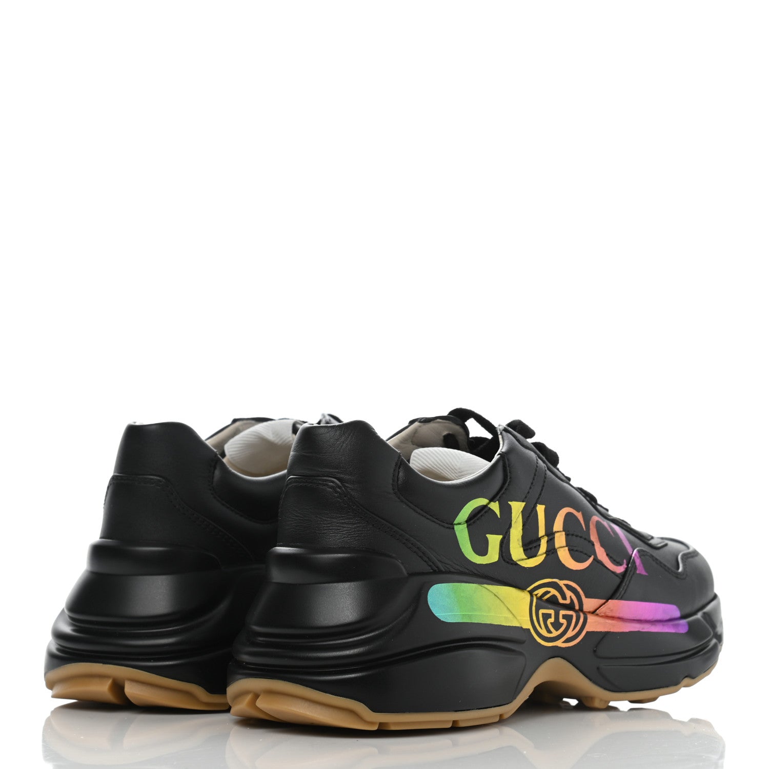 Gucci Calfskin Iridescent Logo Womens Rhyton Sneakers 35 Black 4 of 9