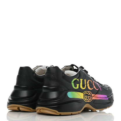 Gucci Calfskin Iridescent Logo Womens Rhyton Sneakers 35 Black 4 of 9