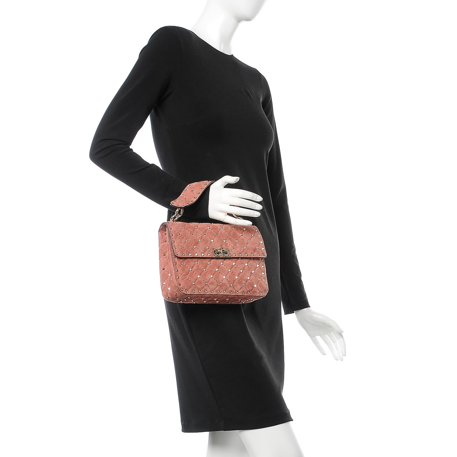 Valentino Garavani Suede Medium Rockstud Spike Shoulder Bag Antico Rosa 2 of 6
