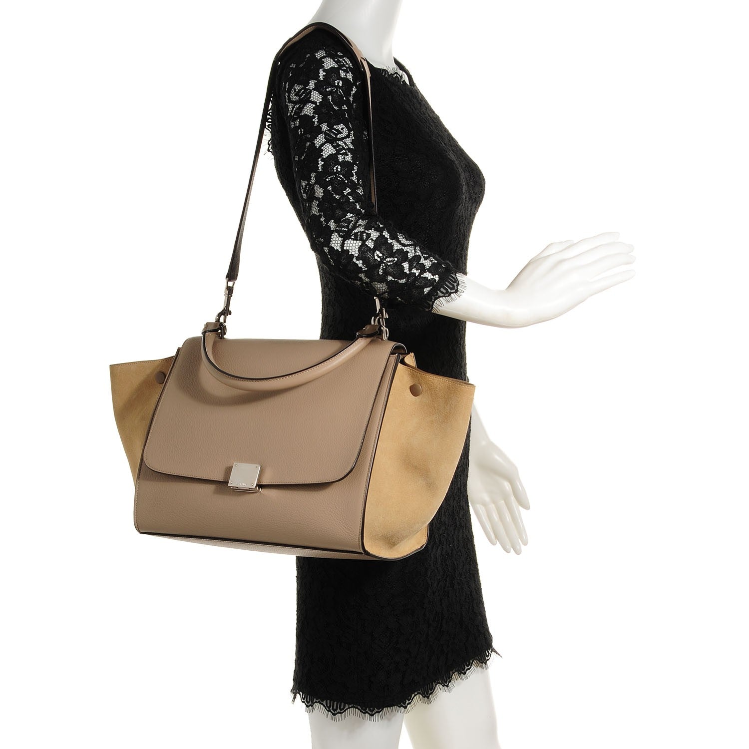 Celine Drummed Calfskin Suede Medium Trapeze Dune 2 of 7
