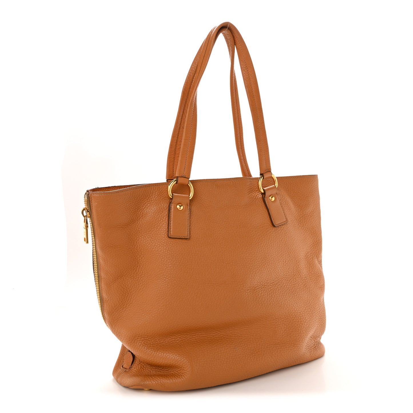 Vitello Daino Side Zip Shopper Tote Caramel
