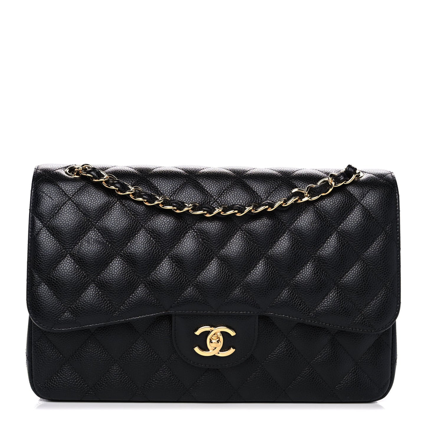 Caviar Quilted Jumbo Double Flap Black
