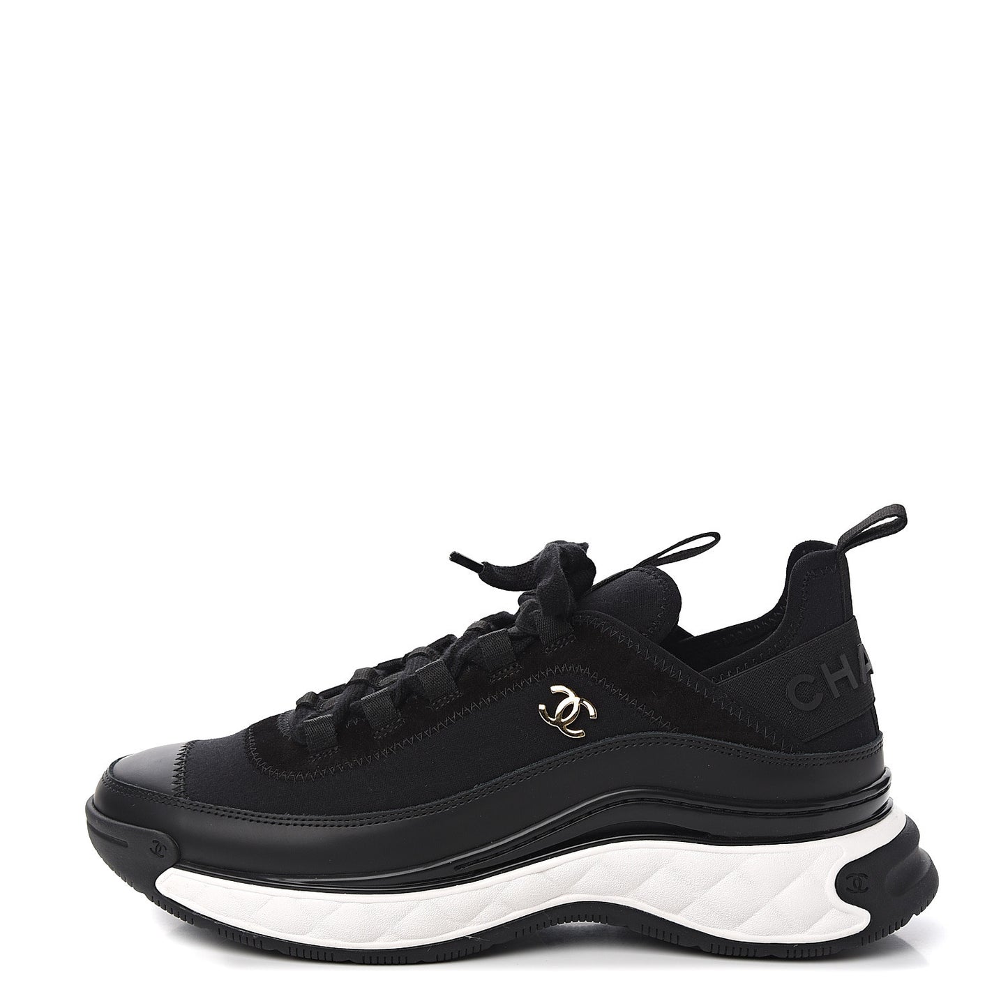 Velvet Calfskin Mixed Fibers CC Sneakers 39 Black