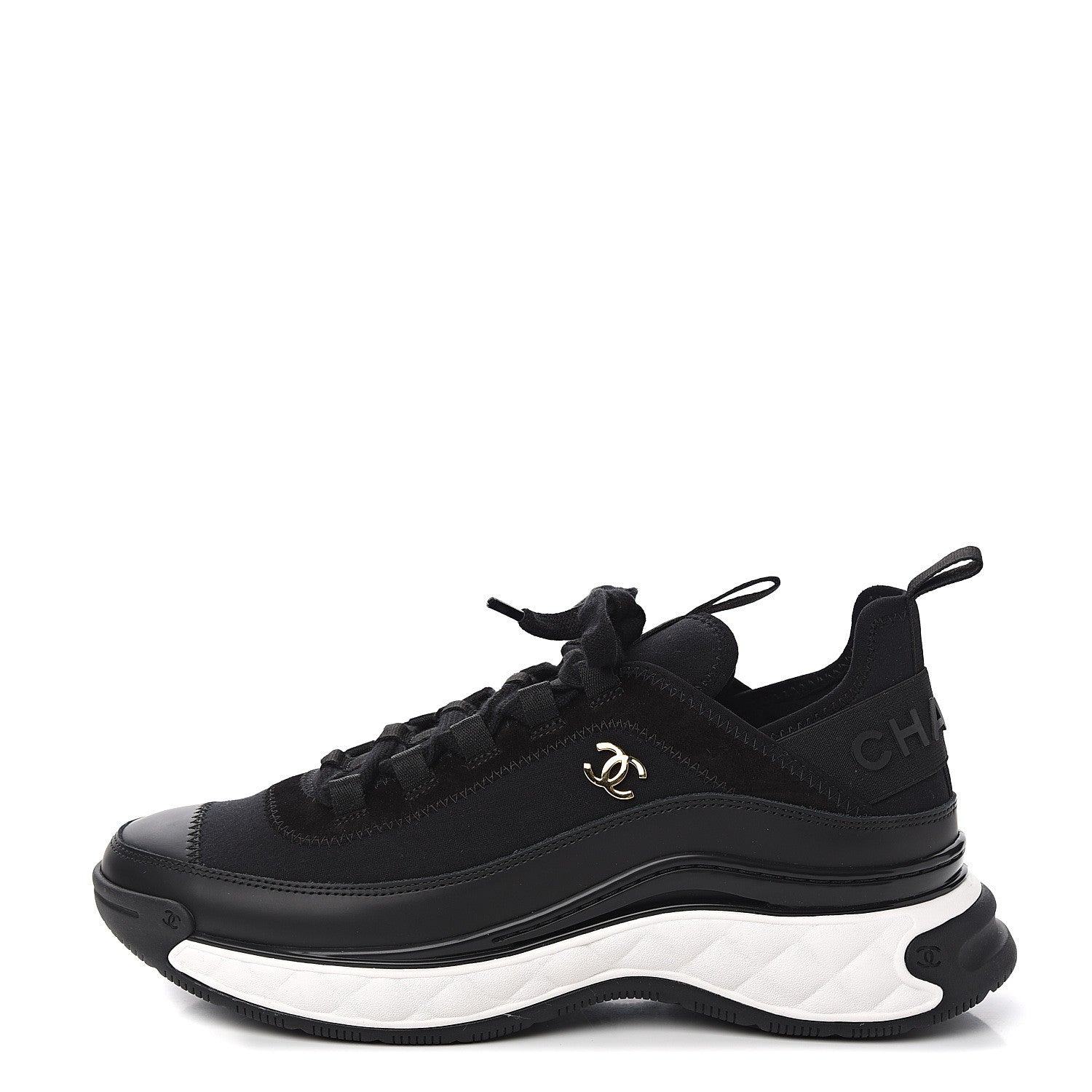 Chanel Velvet Calfskin Mixed Fibers CC Sneakers 39 Black 1 of 9