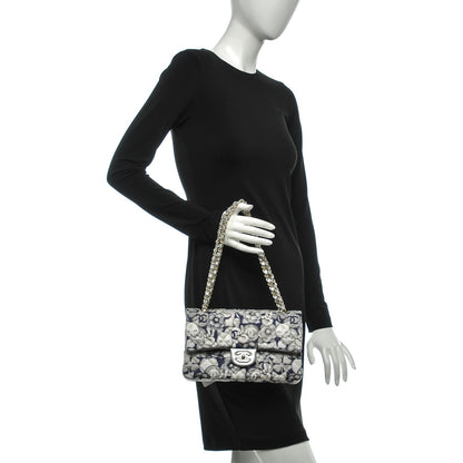 Chanel Nylon Quilted Medium Cat Emoticon Double Flap Navy Grey Ecru 2 of 8