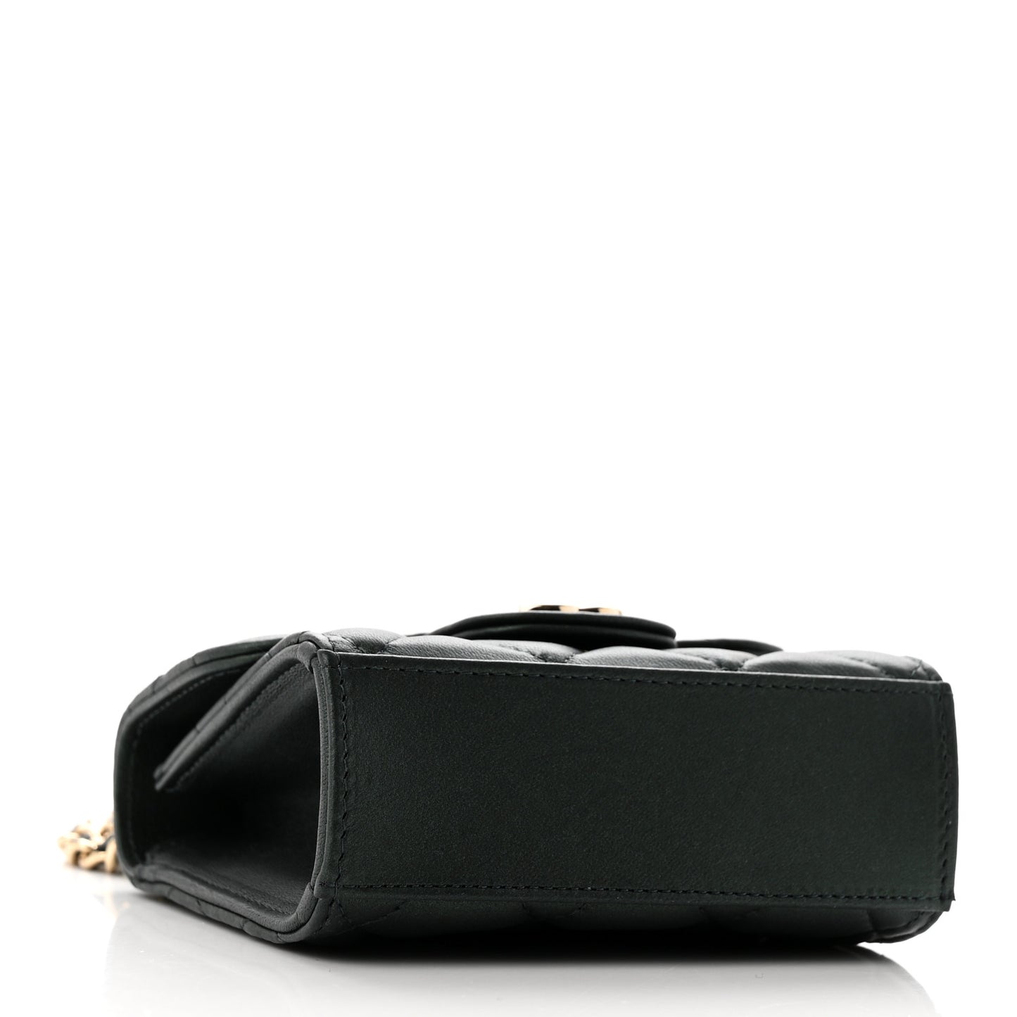 Iridescent Lambskin Quilted Top Handle Flap Clutch With Chain Dark Green