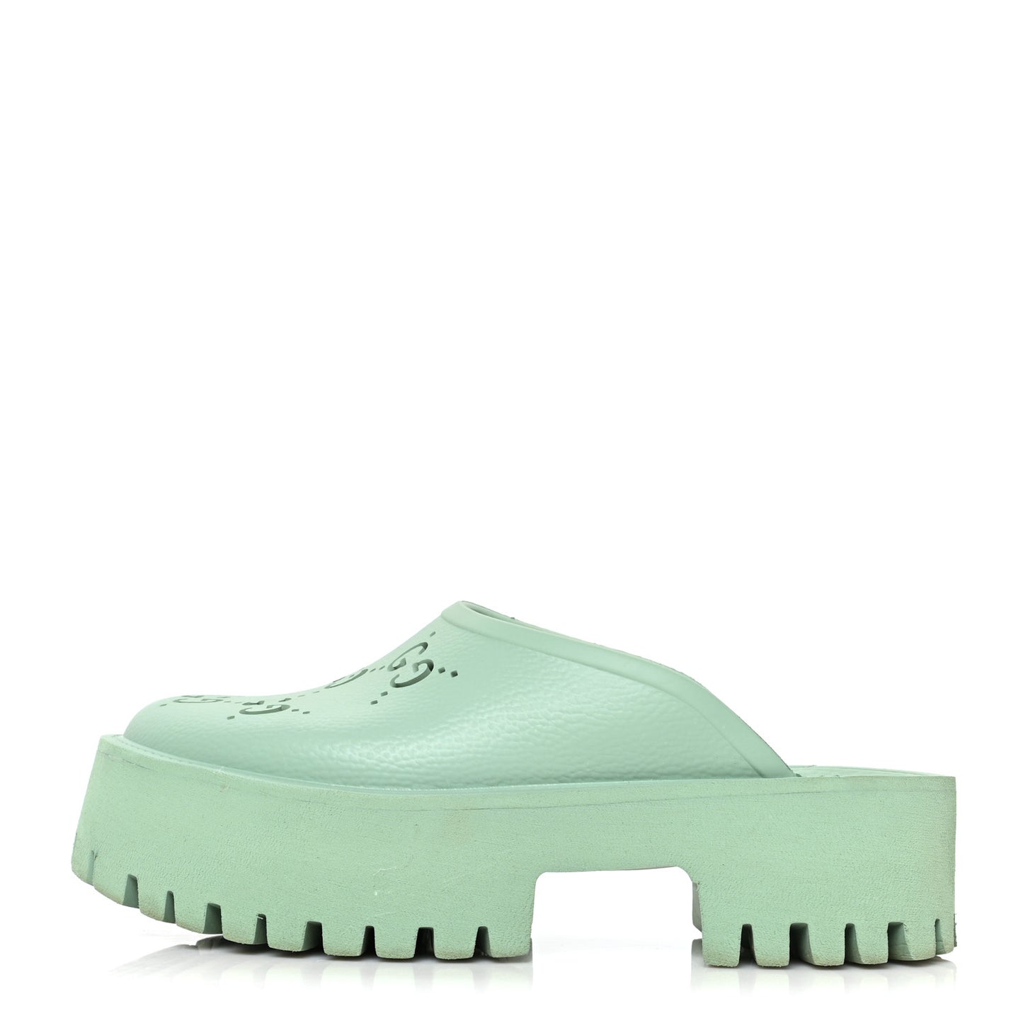 Rubber GG Monogram Perforated Elea Platform 55mm Lug Sole Sandals 38 Pacific Green