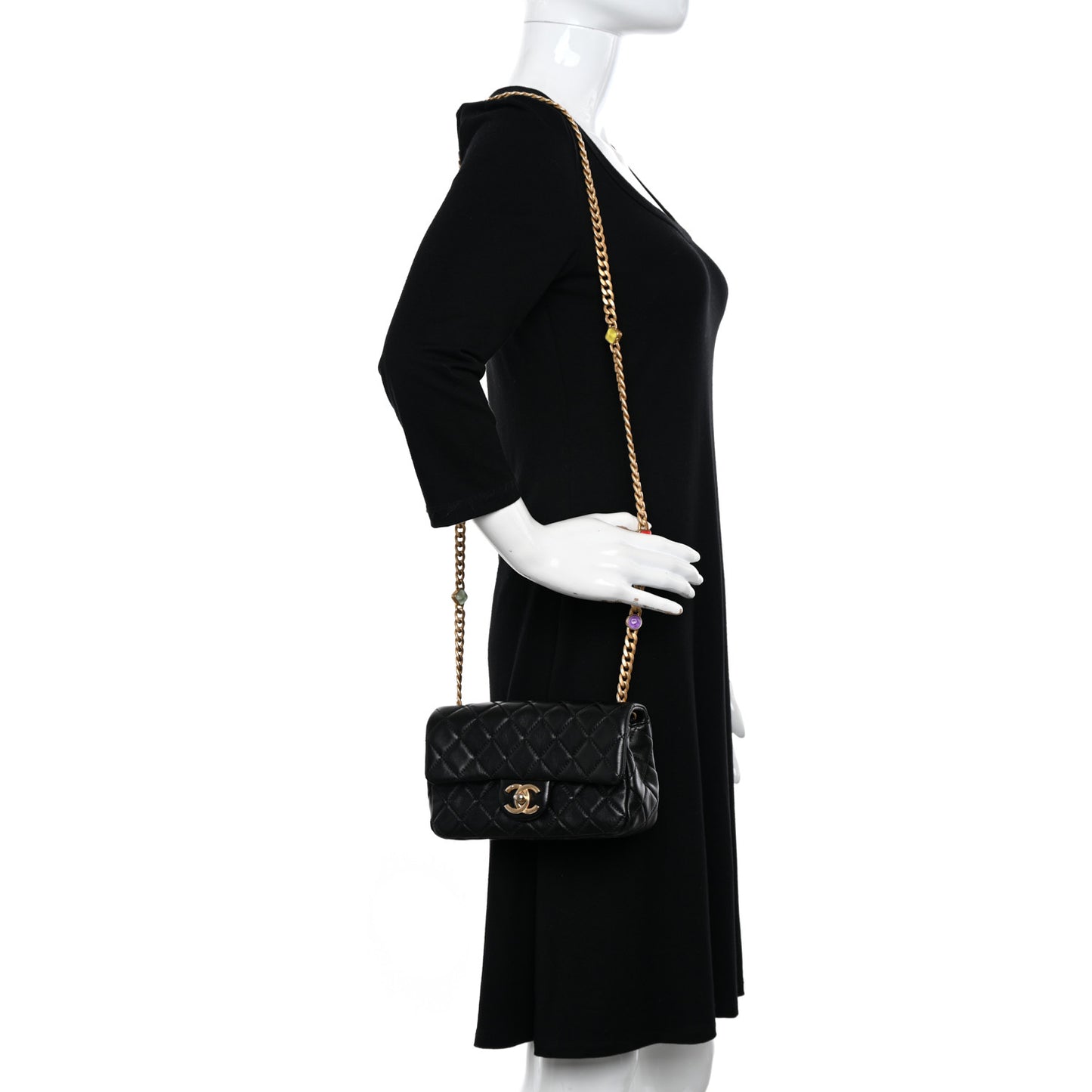 Lambskin Resin Quilted Mini Rectangular Pearl Samba Flap Black