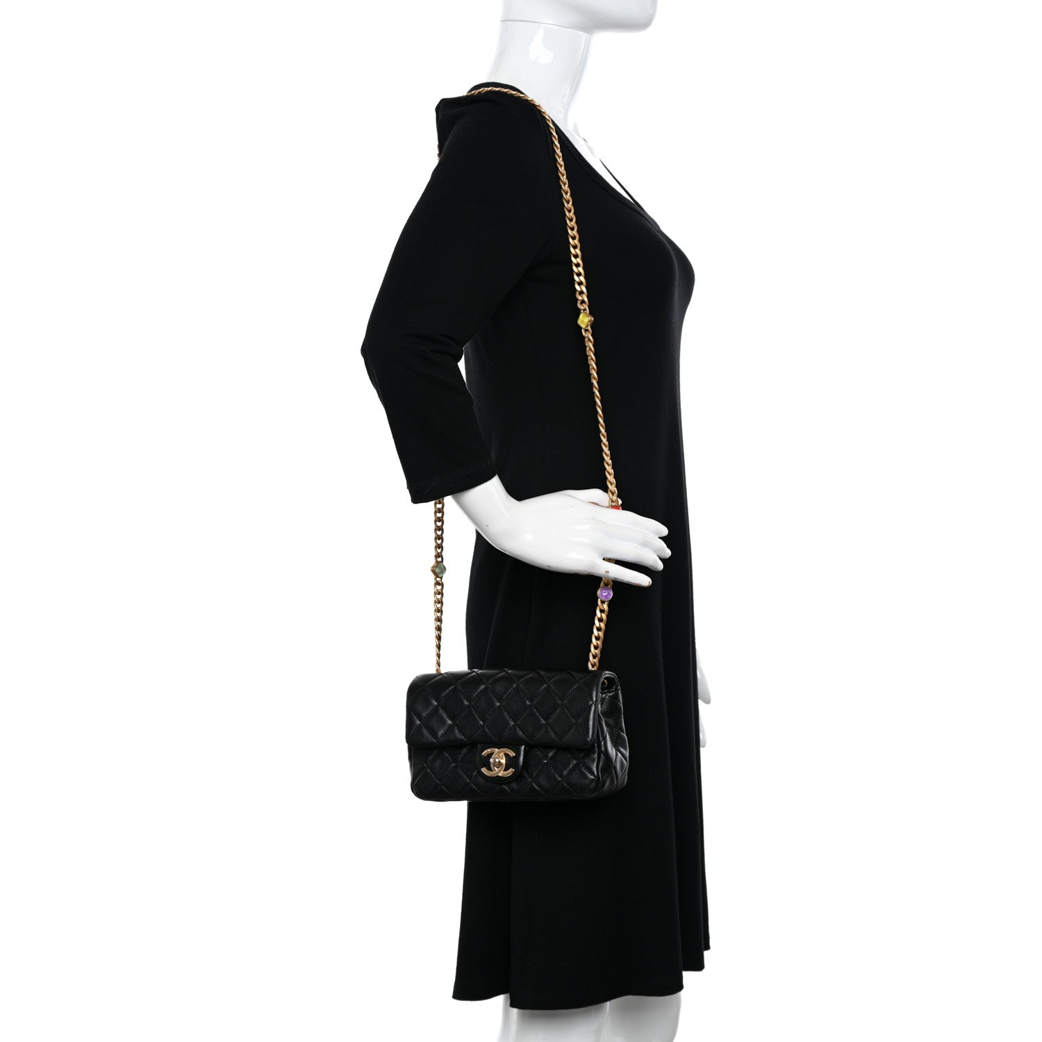 Chanel Lambskin Resin Quilted Mini Rectangular Pearl Samba Flap Black 2 of 11