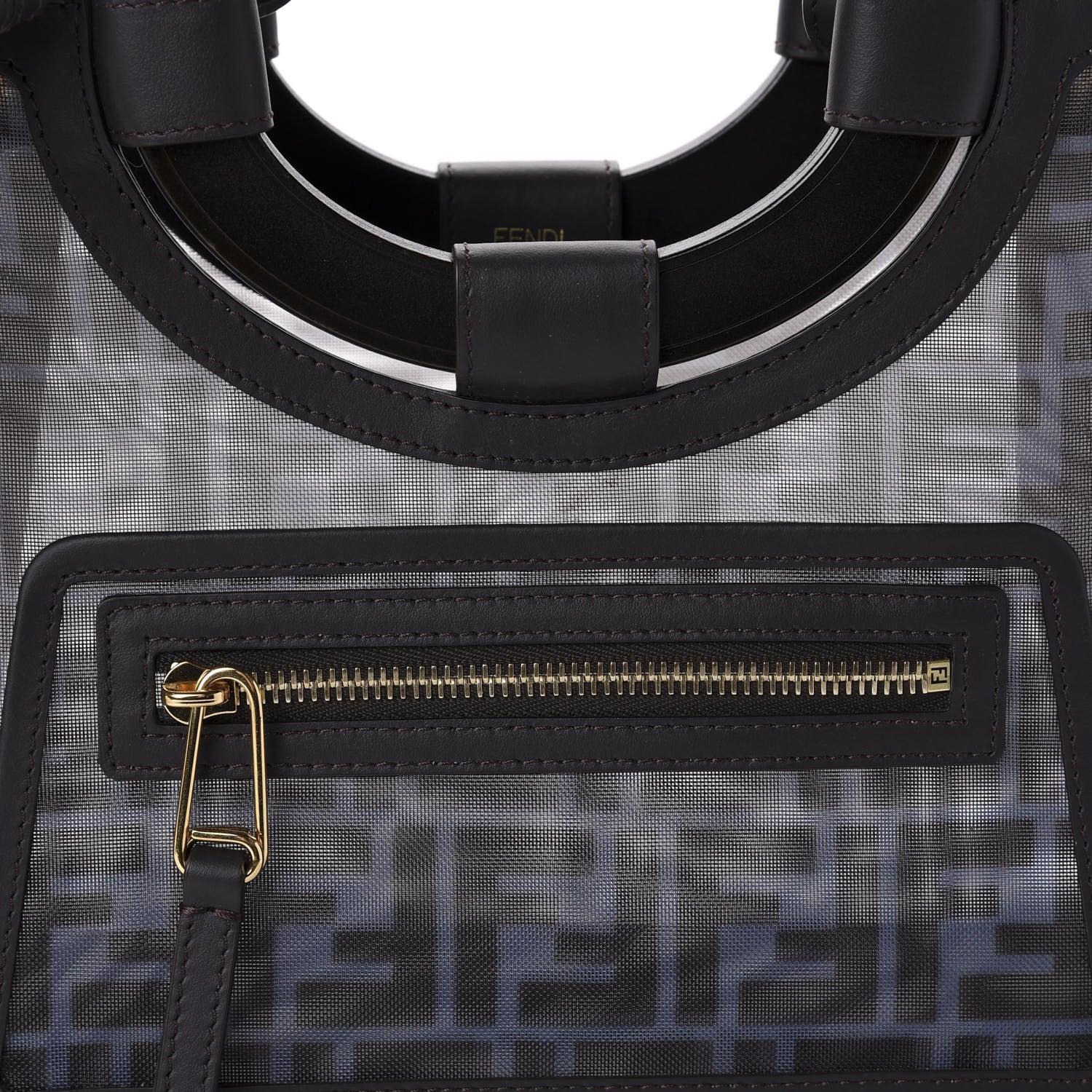 Fendi Mesh Vitello Century Cuoio FF 1974 Small Runaway Shopper Tote Azzurro Black Ebano 10 of 10
