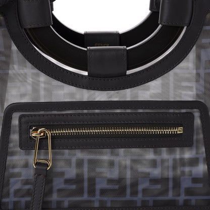 Fendi Mesh Vitello Century Cuoio FF 1974 Small Runaway Shopper Tote Azzurro Black Ebano 10 of 10