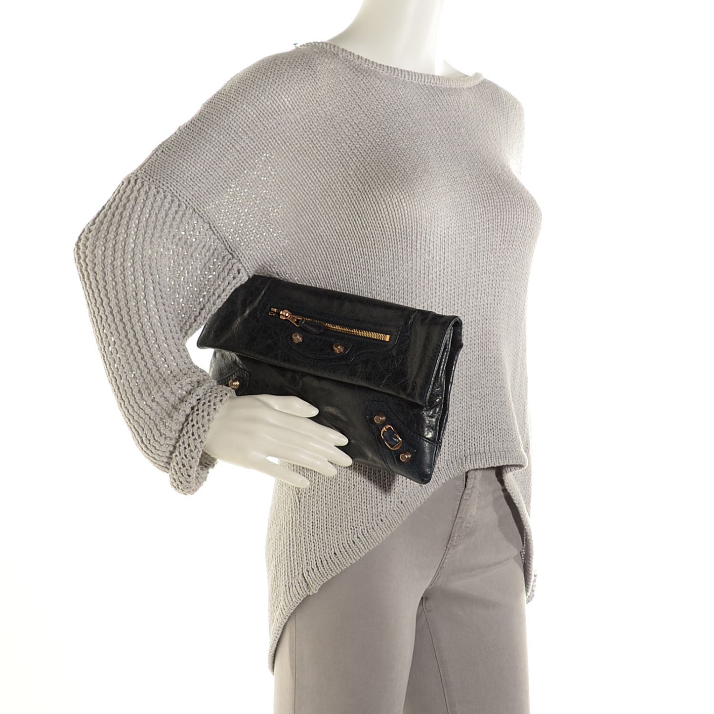 Agneau Giant 12 Gold Hardware Envelope Clutch Dark Night