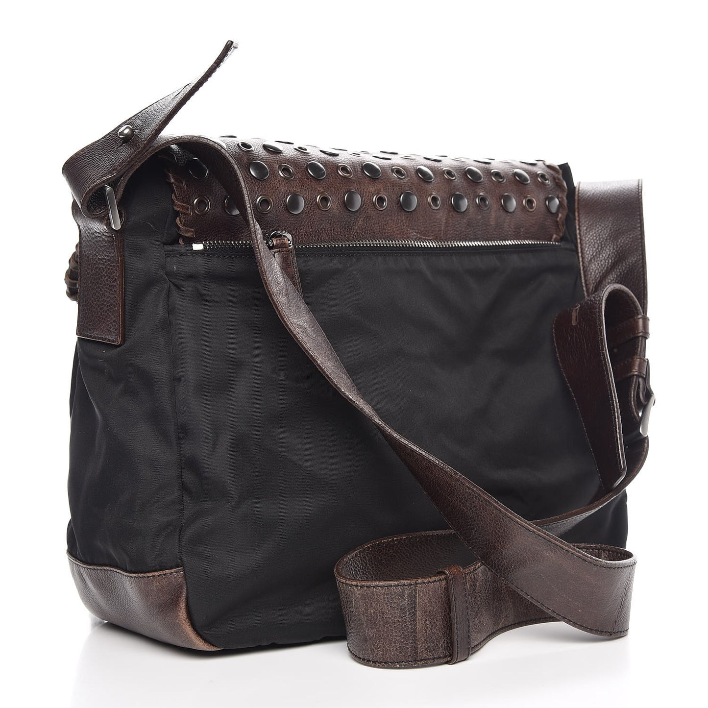 Tessuto Nylon Calfskin Studded Shoulder Bag Bruciato