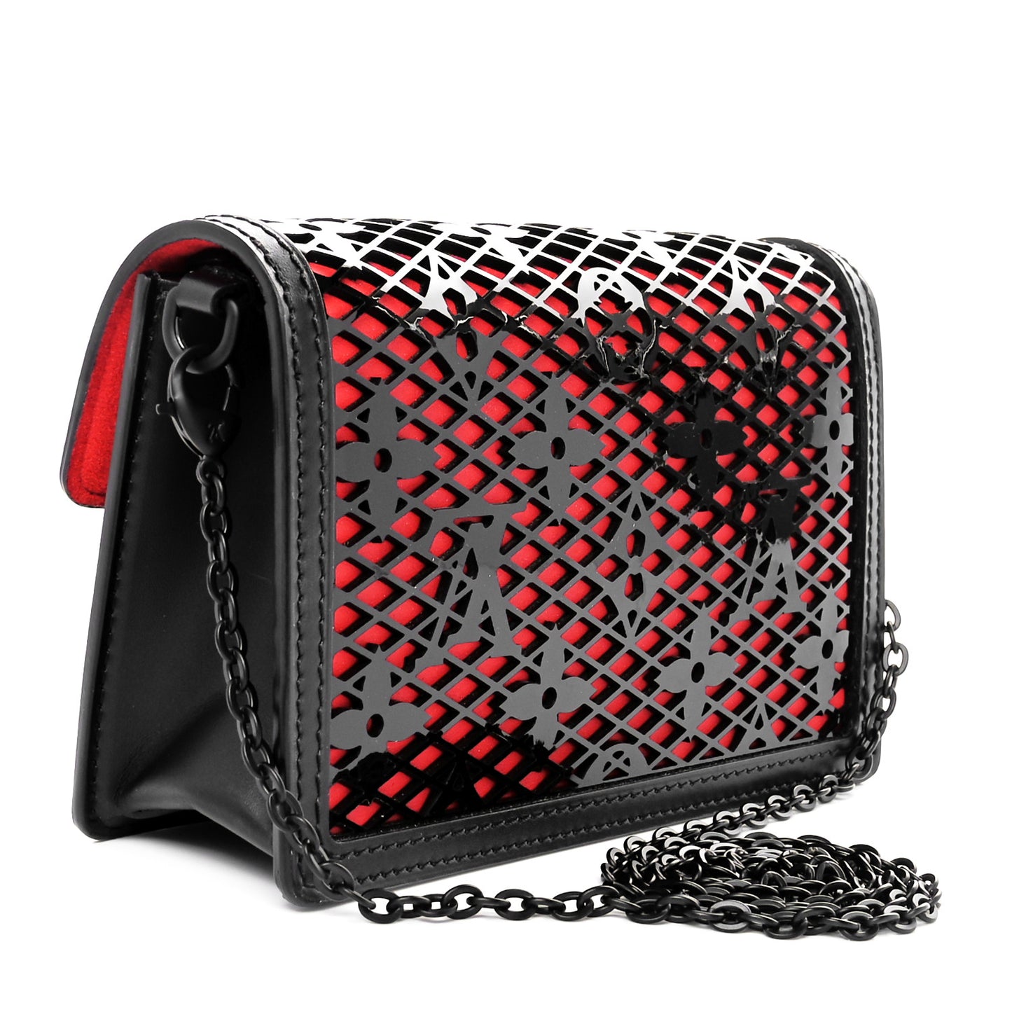 Patent Calfskin Laced Monogram Dauphine Chain Wallet Black