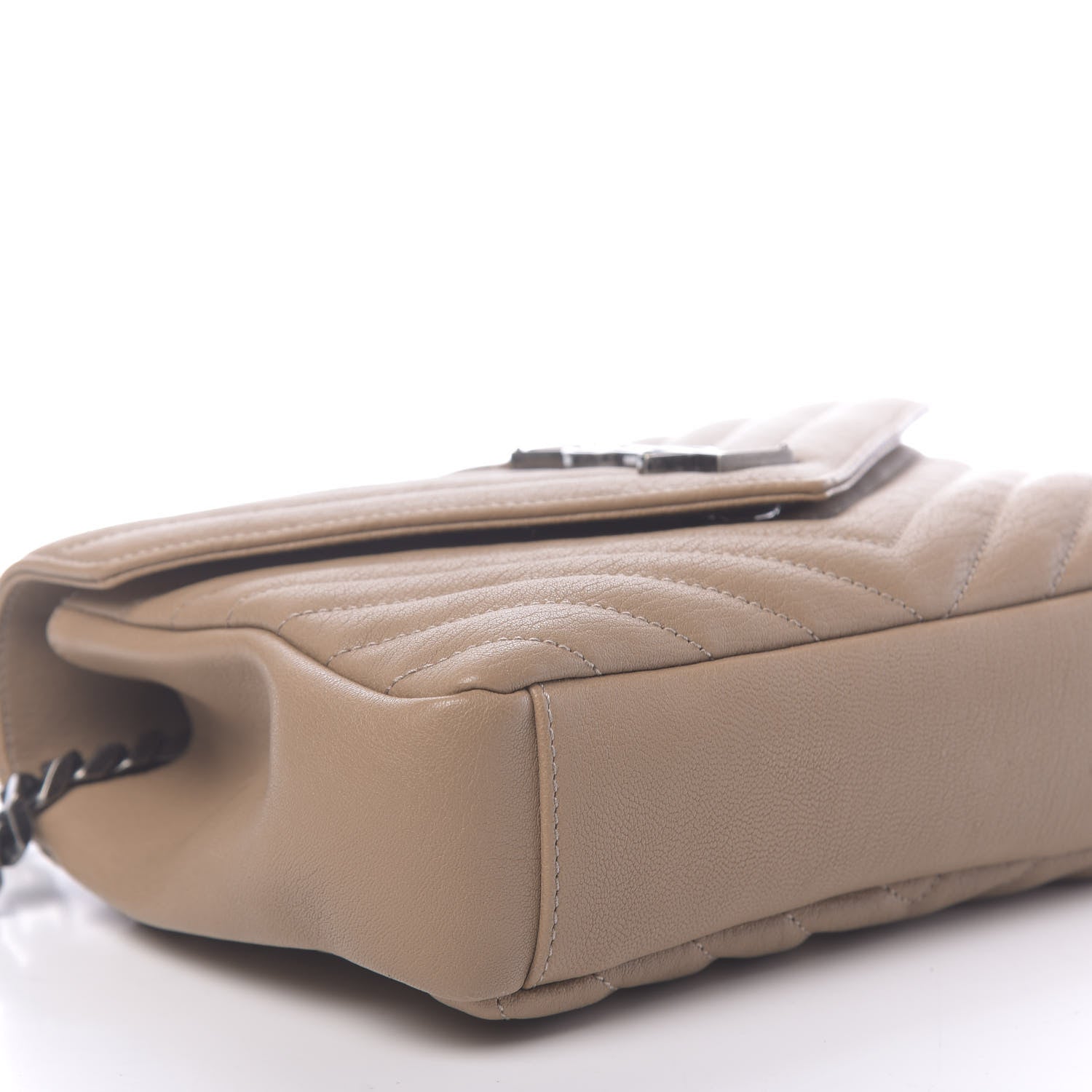Saint Laurent Sheepskin Matelasse Chevron Monogram Medium College Bag Taupe 7 of 9