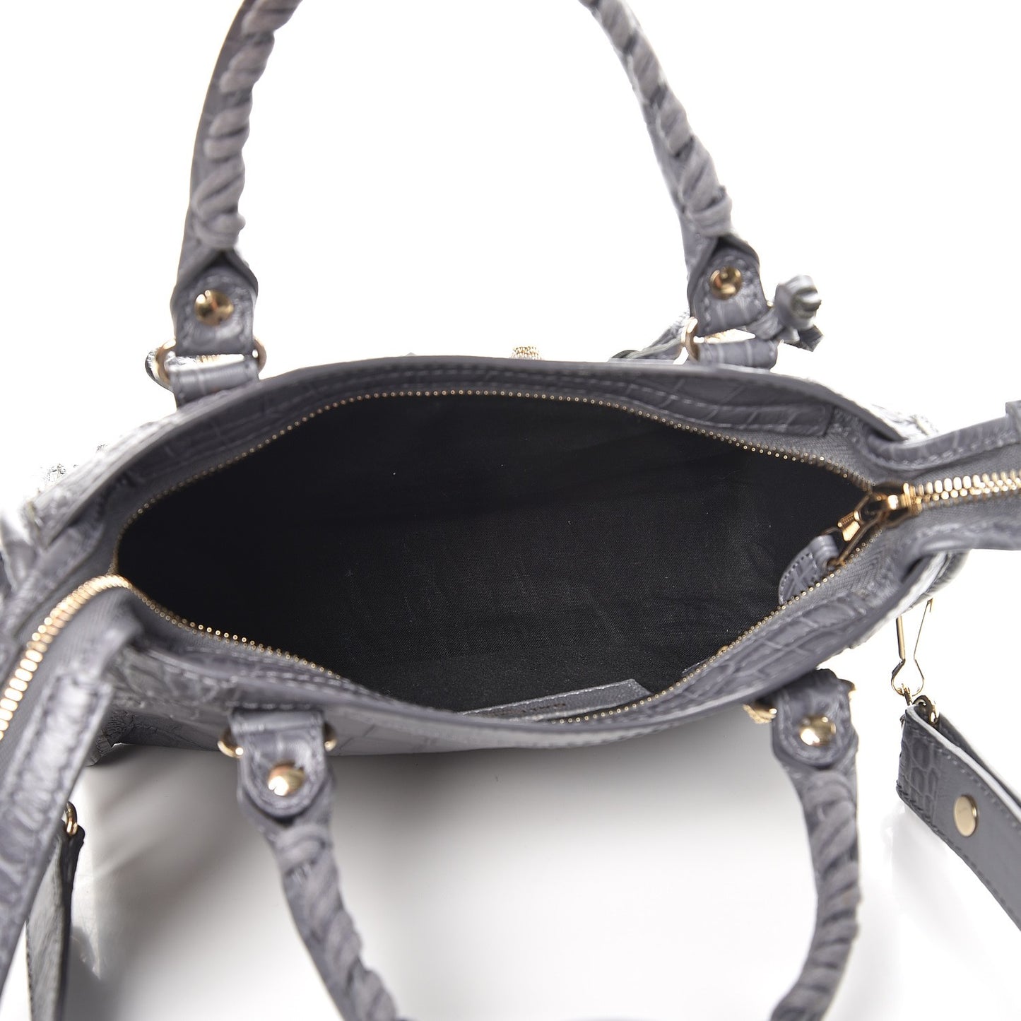 Calfskin Crocodile Embossed Giant 12 Gold Hardware Mini City Gris Beton