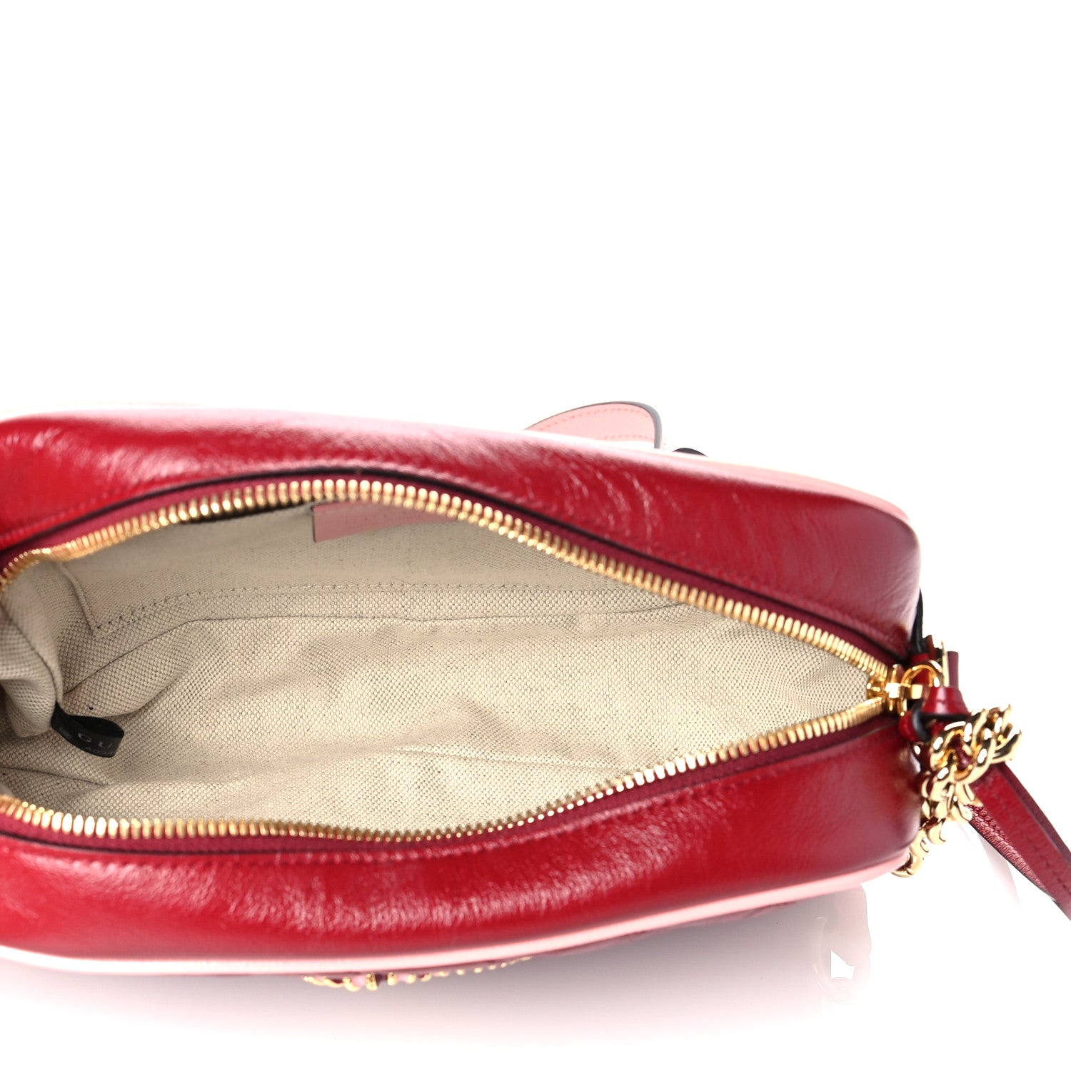 Gucci Azalea Calfskin Enamel Matelasse Diagonal Small Torchon GG Marmont Chain Shoulder Bag New Cherry Red Wild Rose 5 of 12
