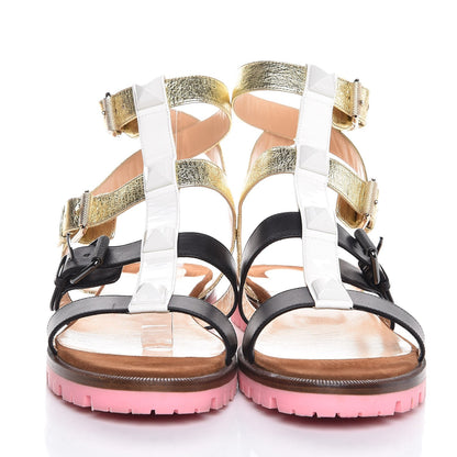 Christian Louboutin Patent Nappa Studded Rock N Buckle Flat Sandals 39 Latte 2 of 10
