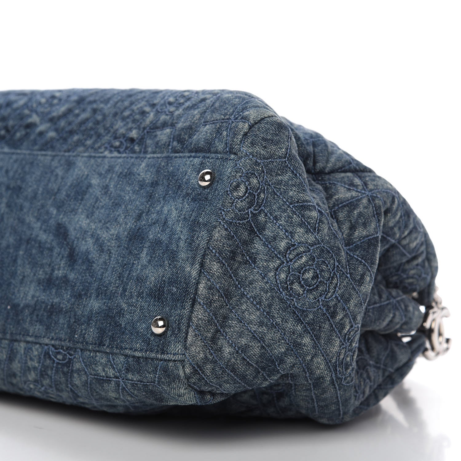 Chanel Denim Camellia Embroidered Large Just Mademoiselle Blue 7 of 10