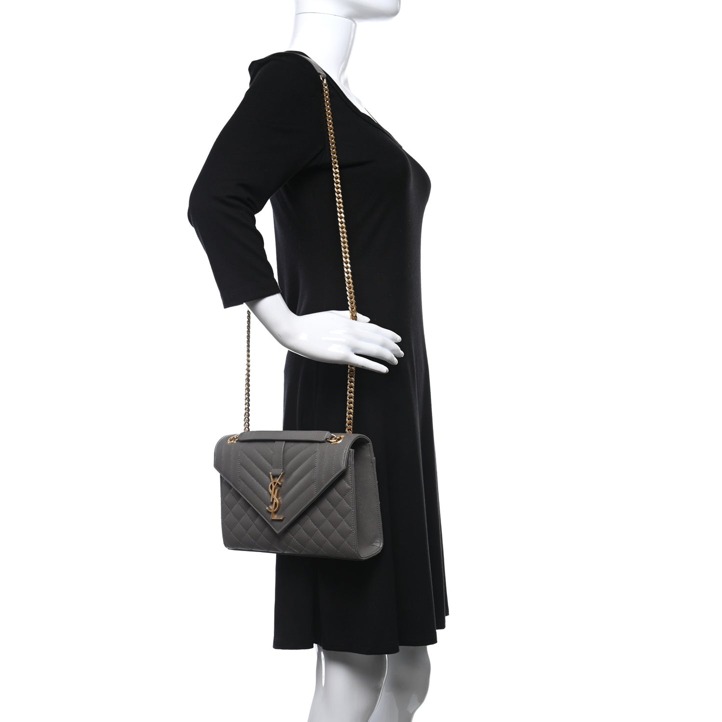 Grain De Poudre Textured Mixed Matelasse Medium Triquilt Monogram Satchel Fog