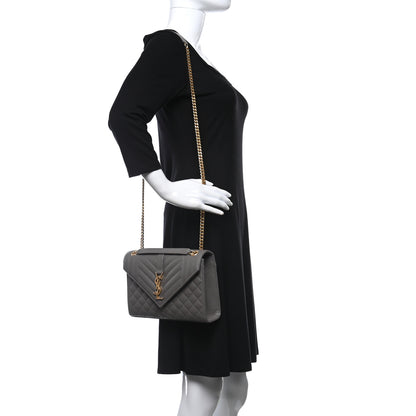 Saint Laurent Grain De Poudre Textured Mixed Matelasse Medium Triquilt Monogram Satchel Fog 2 of 12