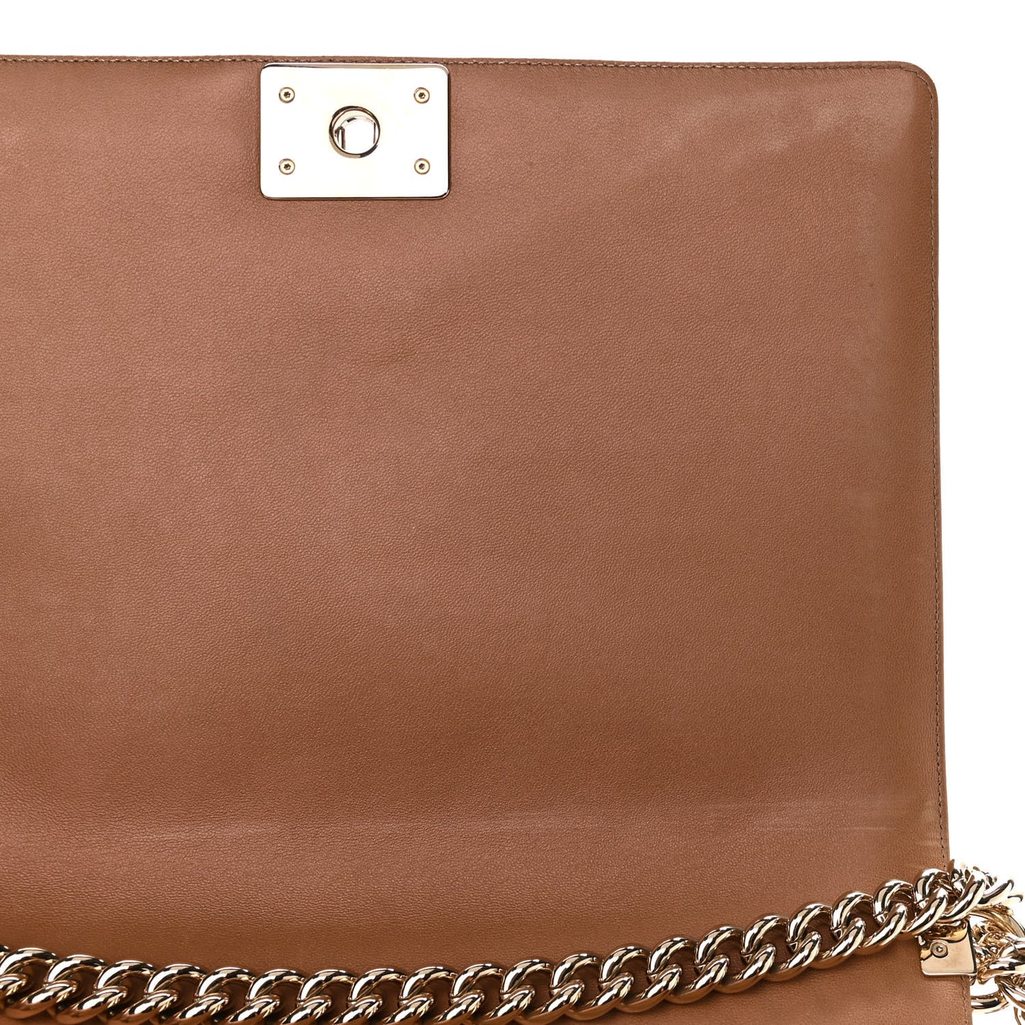 Glazed Calfskin Quilted Large Boy Flap Beige