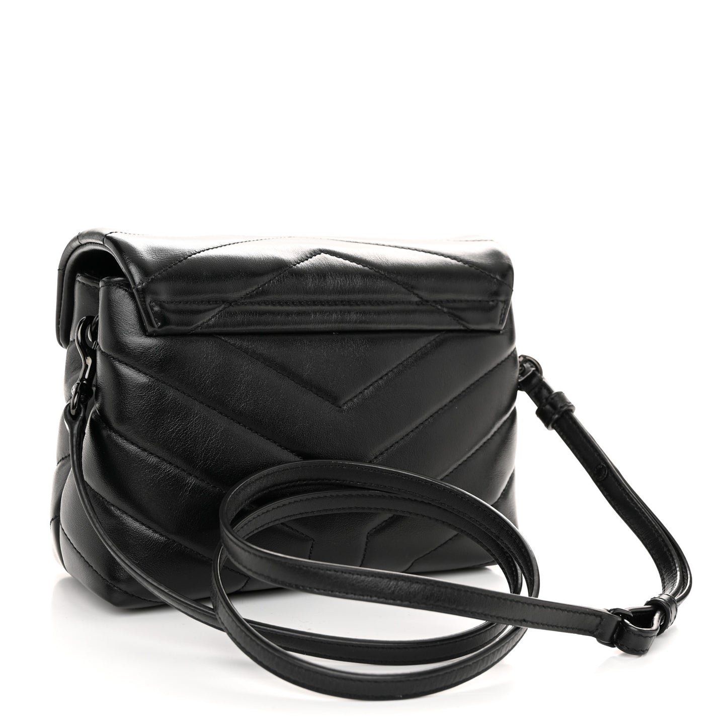 Calfskin Y Quilted Monogram Monochrome Toy Loulou Crossbody Bag Black