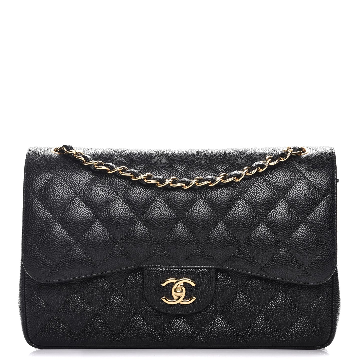 Caviar Quilted Jumbo Double Flap Black