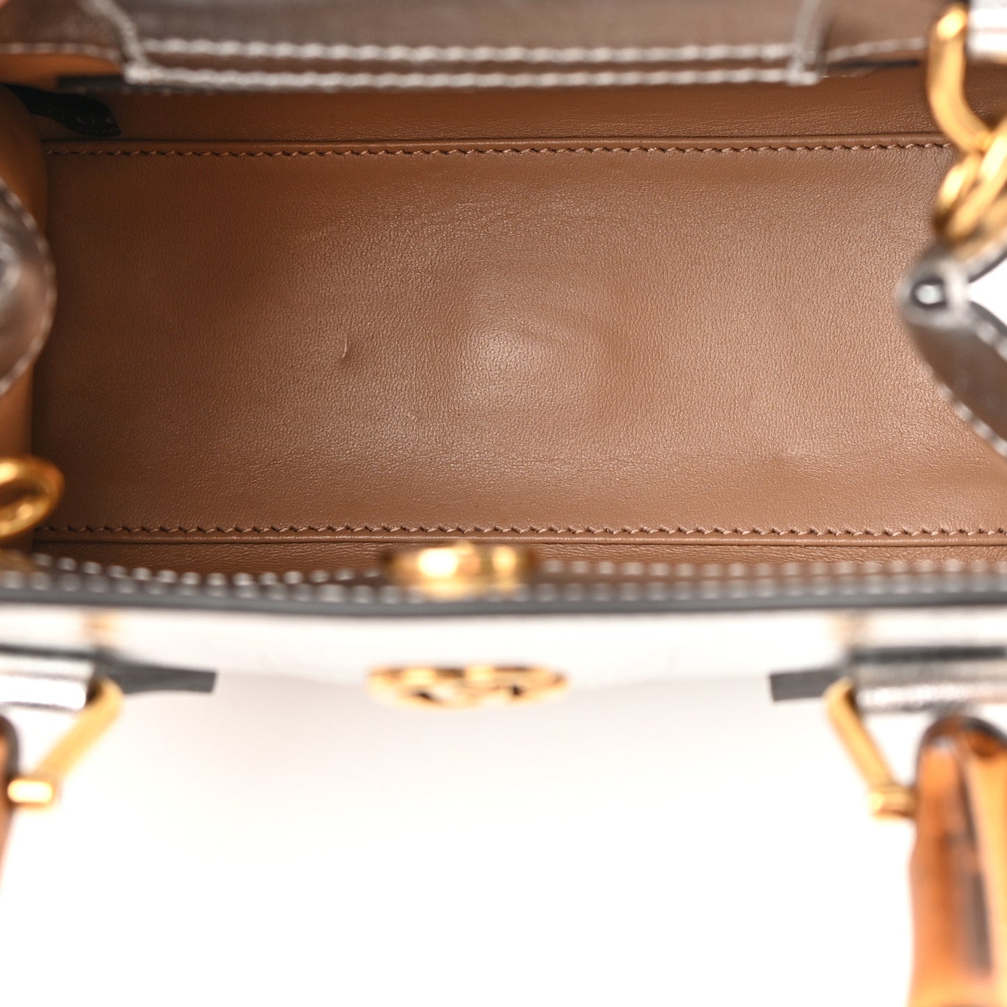 Textured Calfskin Mini Diana Tote Bag Silver Wild Rose