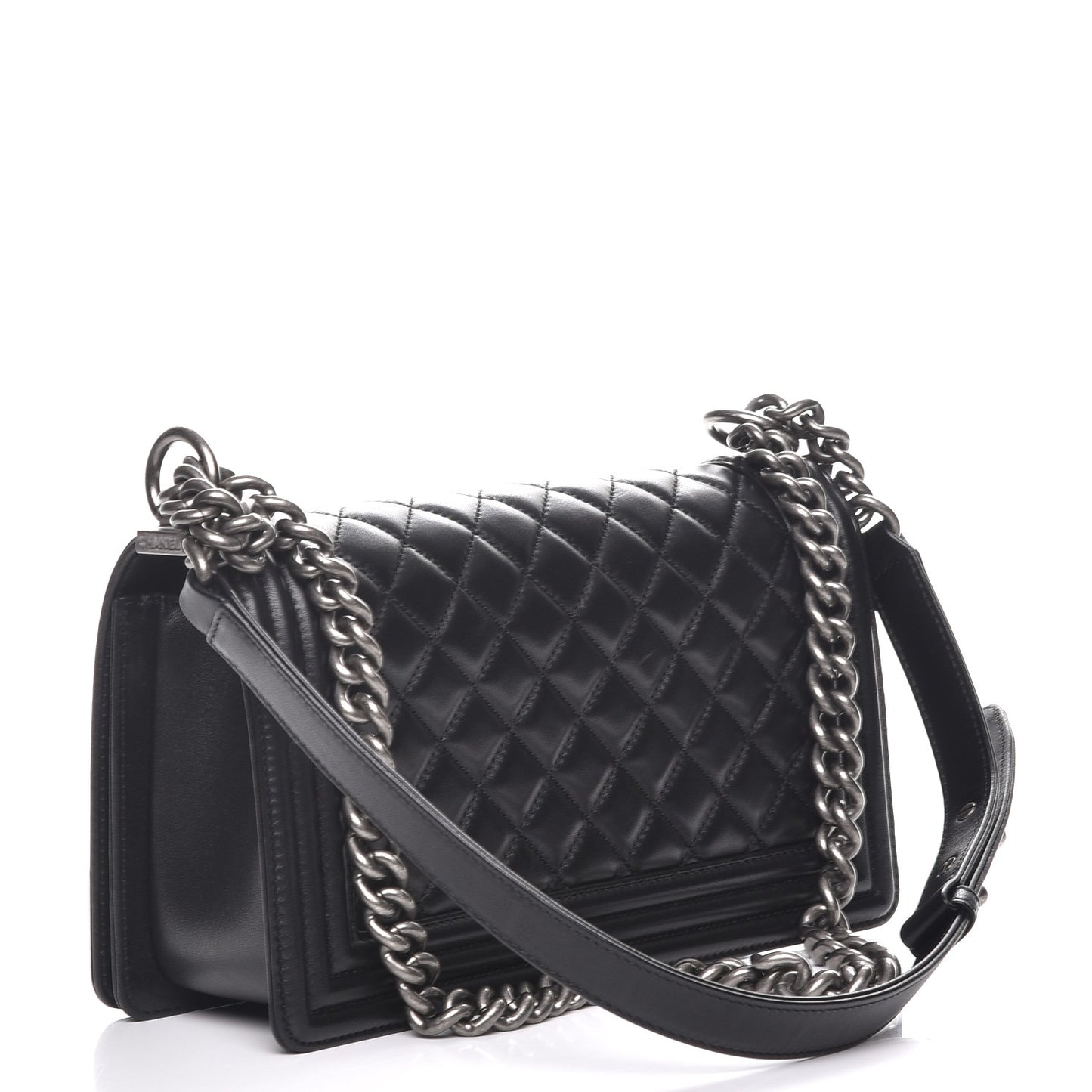 Lambskin Quilted Medium Boy Flap Black