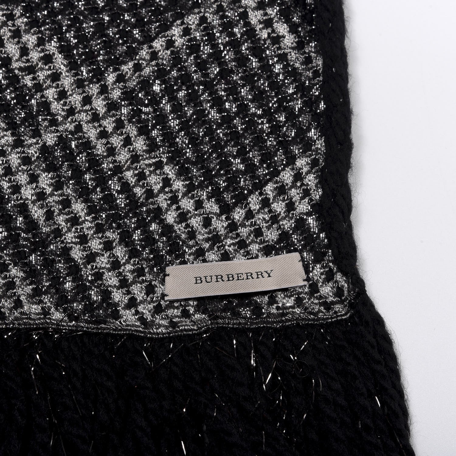 Burberry Metallic Check Knit Fringe Scarf Black 3 of 5